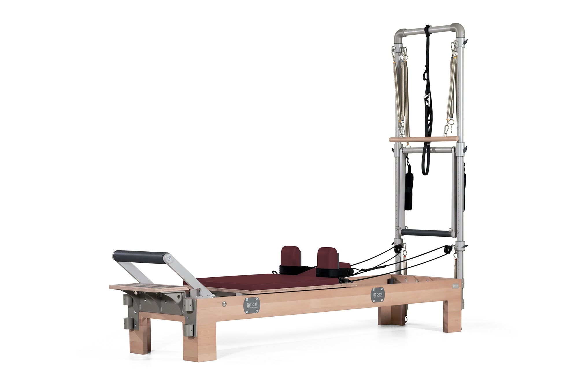 BASI Systems Compact Pilates Reformer Machine with Tower color burgundy